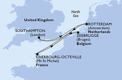 Southampton,Rotterdam,Cherbourg,Zeebrugge,Southampton