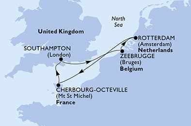 Southampton,Zeebrugge,Rotterdam,Cherbourg,Southampton