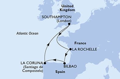 Southampton,La Rochelle,Bilbao,La Coruna,Southampton