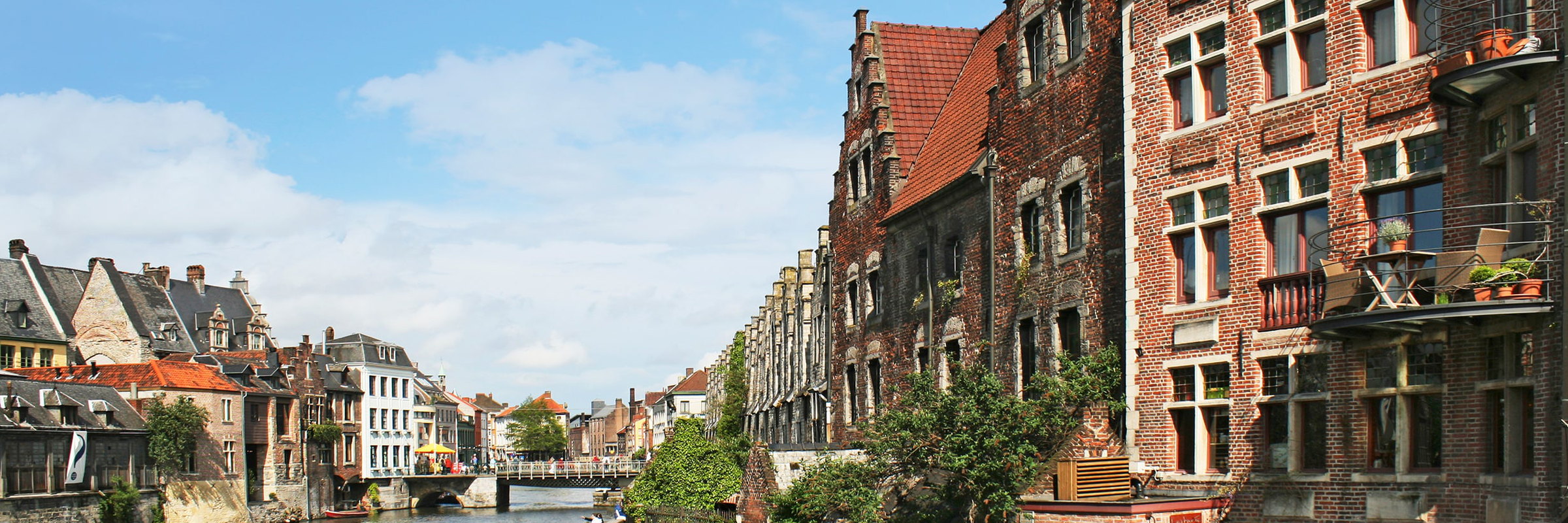A canal and gabled brick houses in Bruges