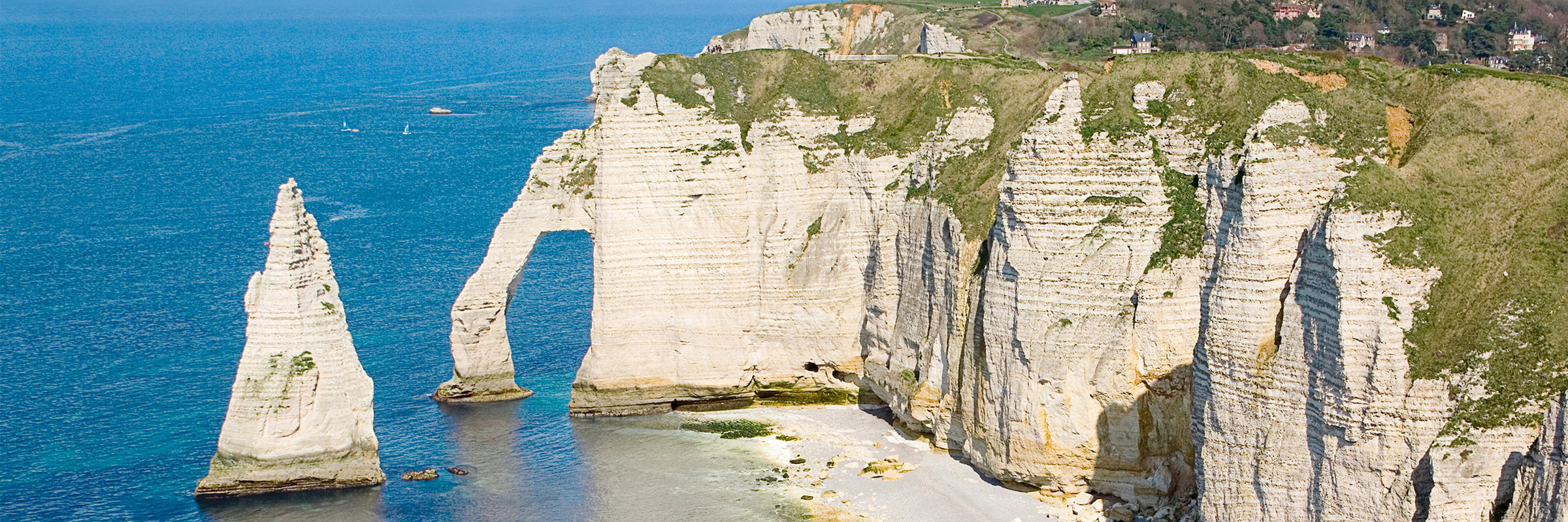 The chalk cliffs and sea arch at Étretat, Normandy