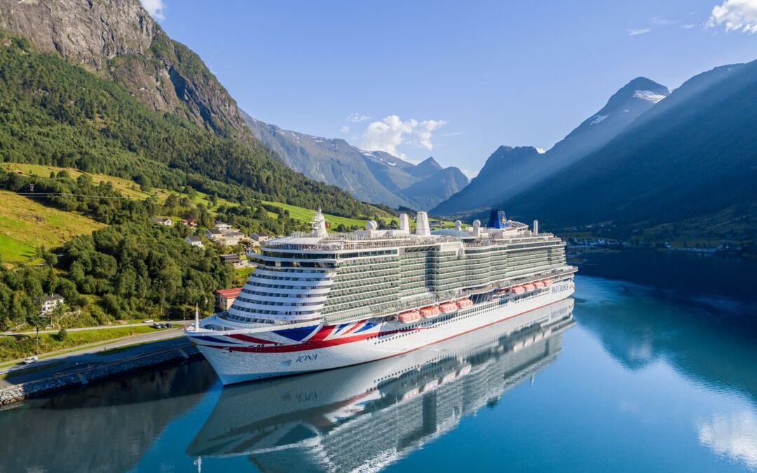 P&O Cruises Iona in the fjord at Olden